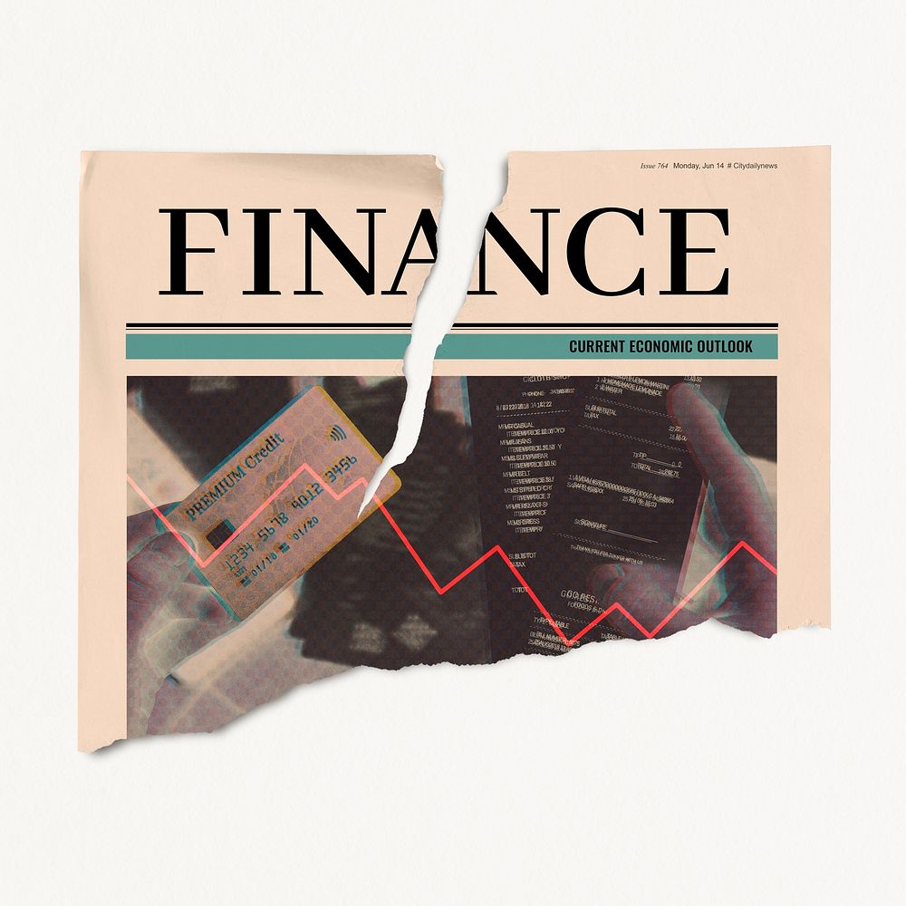 Ripped finance newspaper, world economy concept