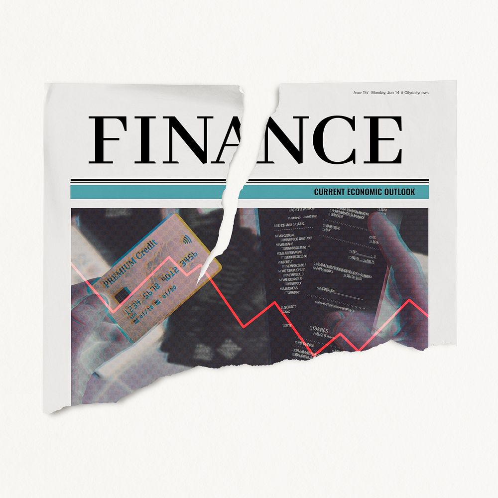 Ripped finance newspaper, world economy concept