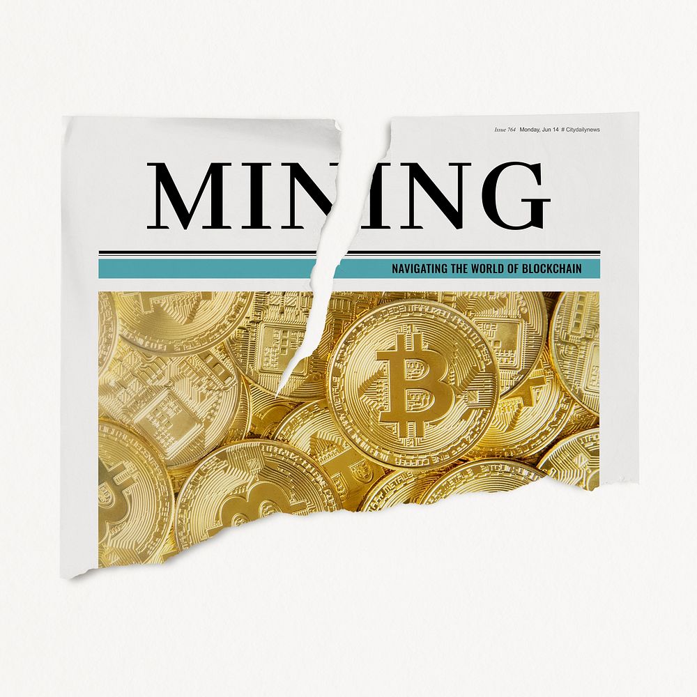 Ripped mining newspaper, cryptocurrency concept