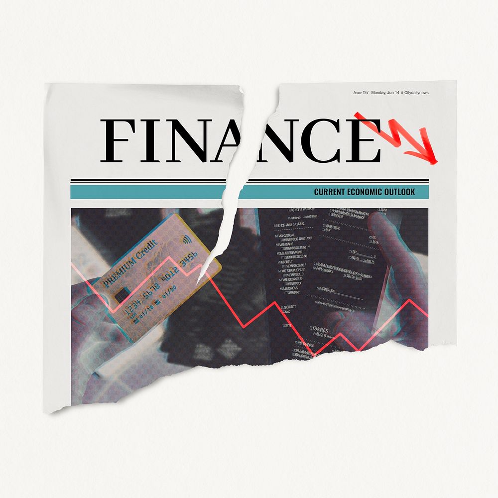 Ripped newspaper mockup, finance concept psd