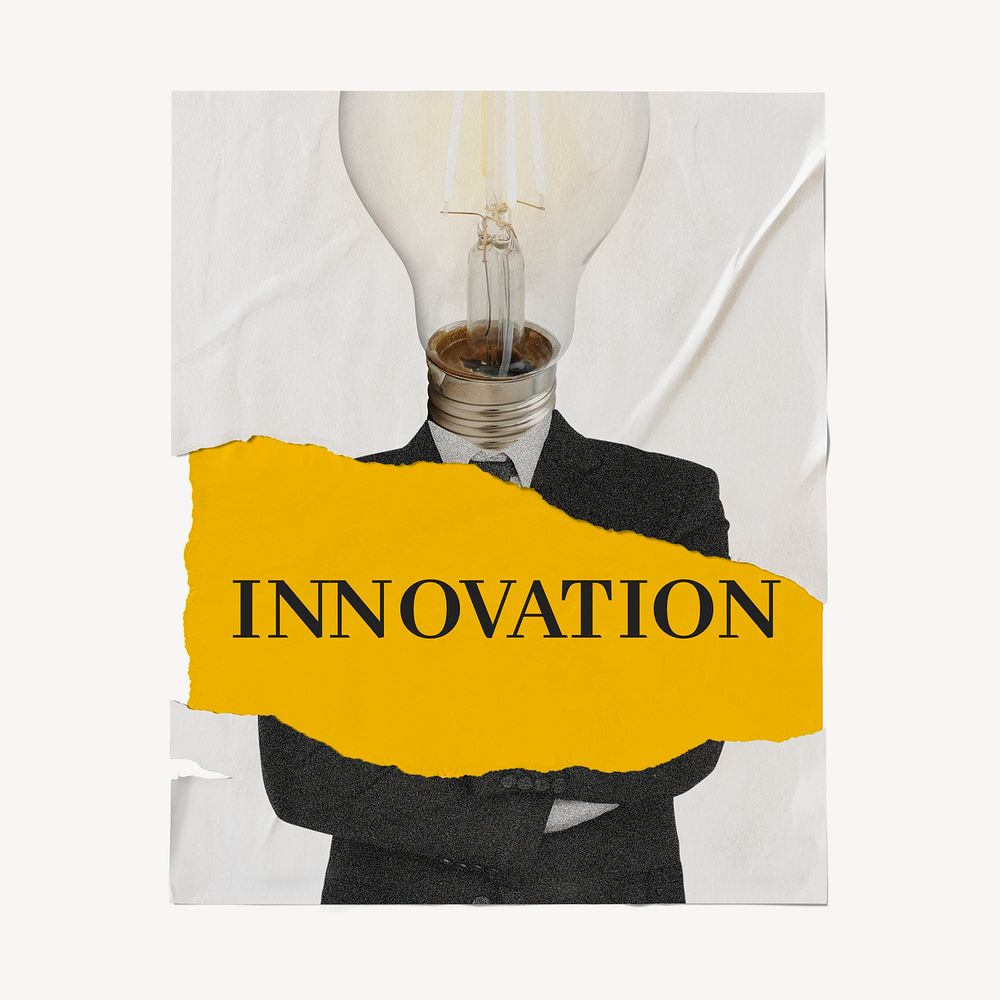 Business innovation poster, light bulb, ripped paper design