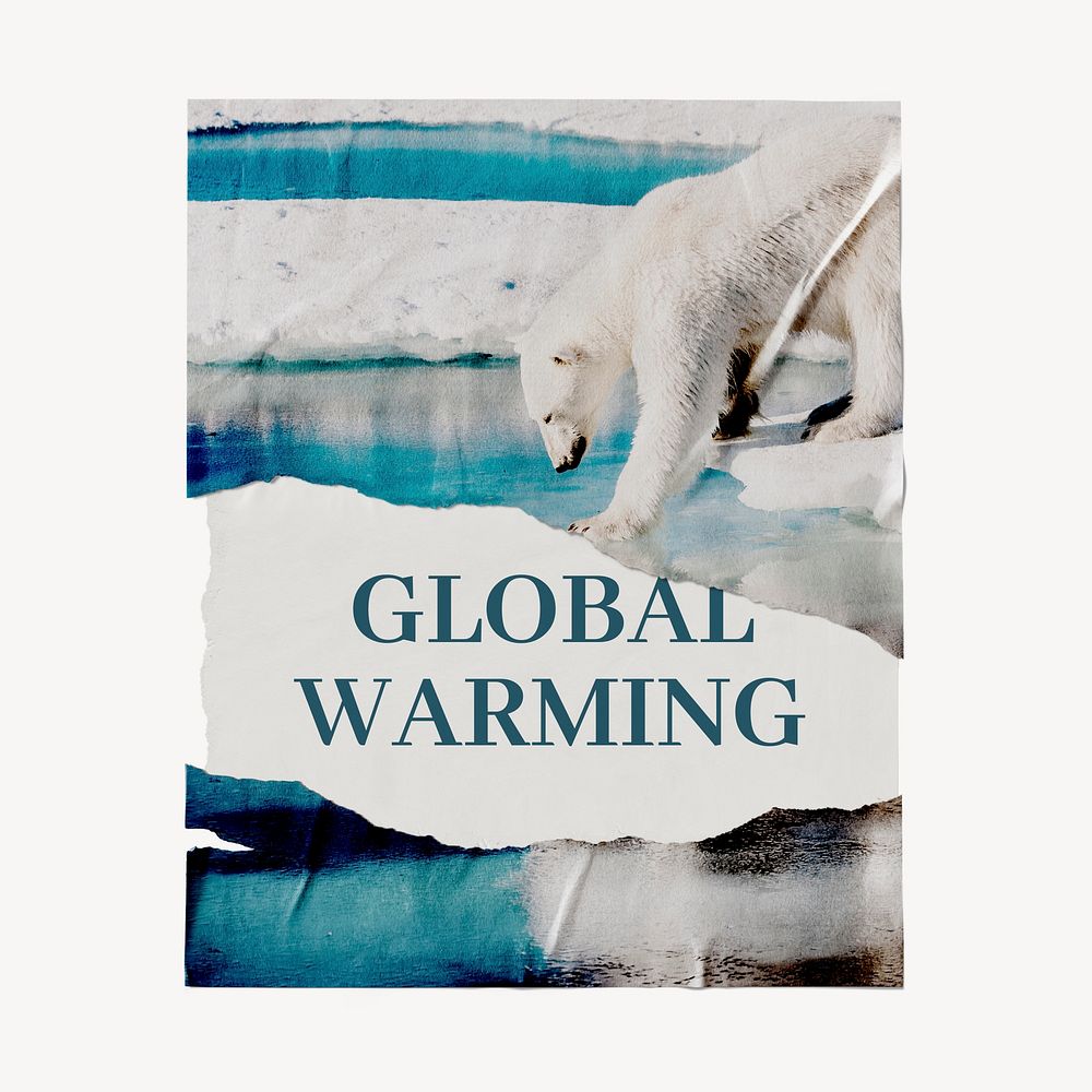 Global warming ripped poster, polar bear stepping on ice