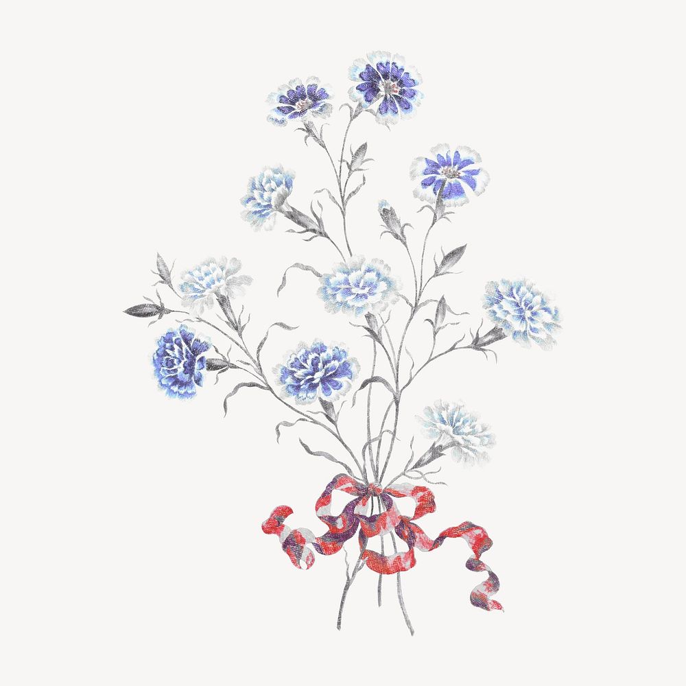 Blue flower illustration, vintage graphic psd