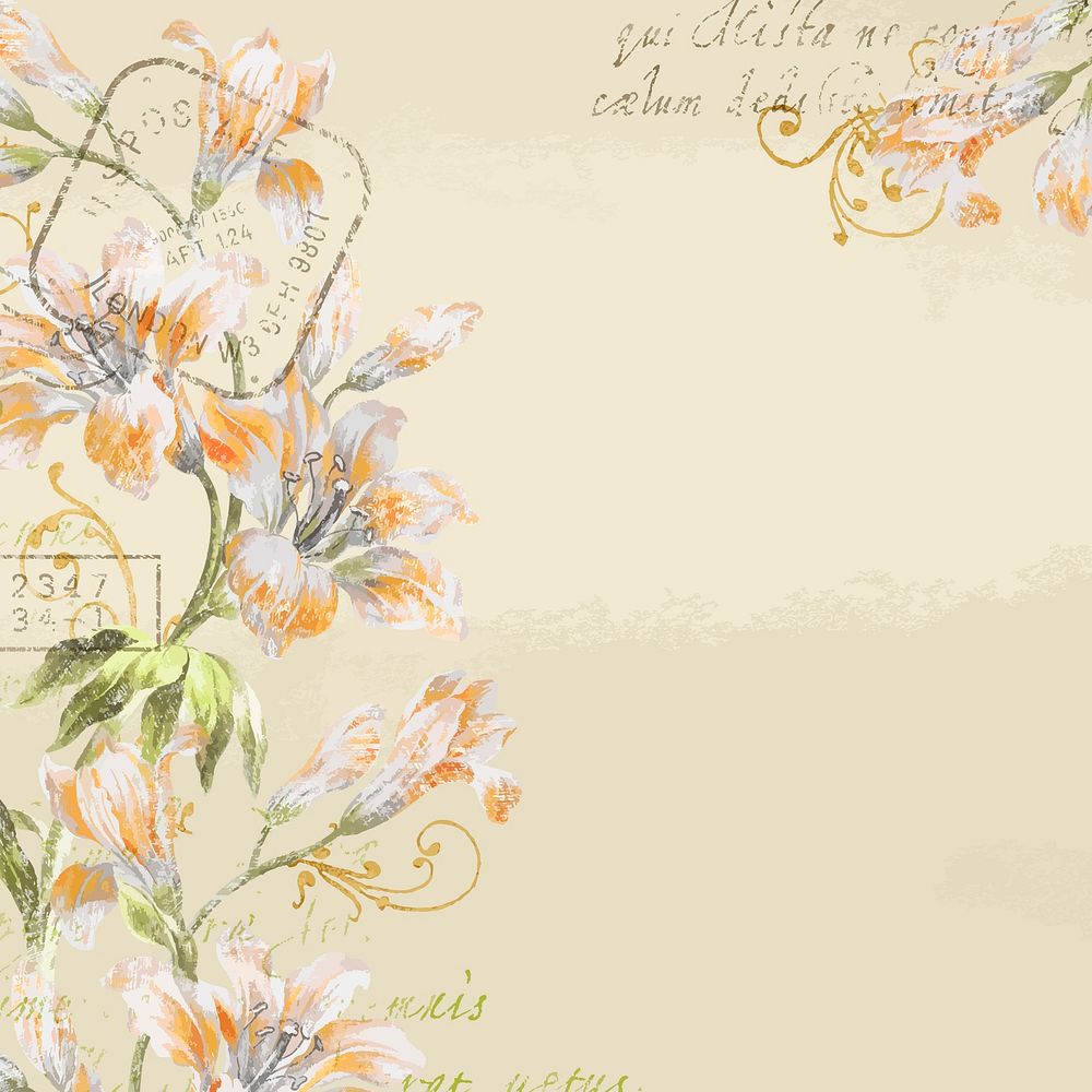 Aesthetic orange flower background, vintage illustration vector