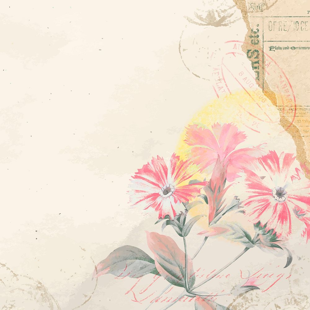 Aesthetic pink flower background, vintage illustration vector