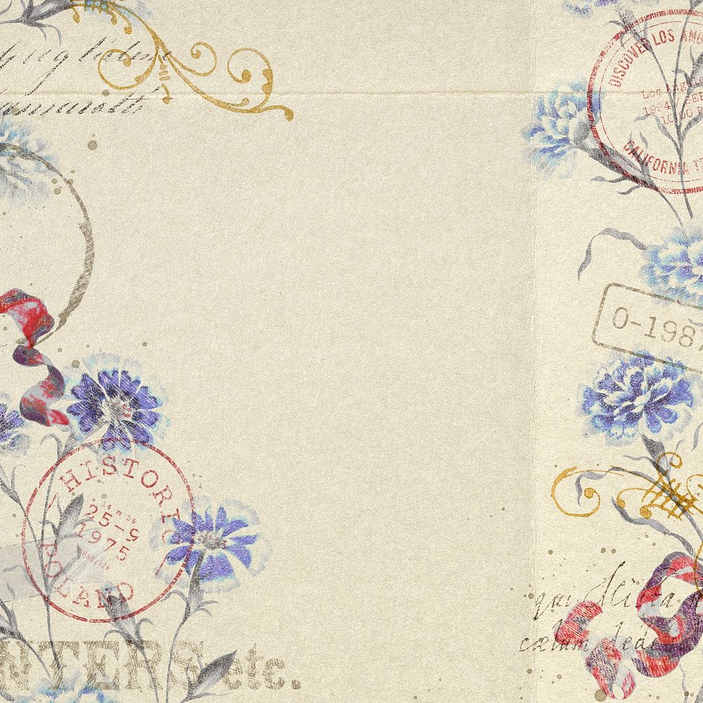 Aesthetic blue flower background, vintage illustration psd