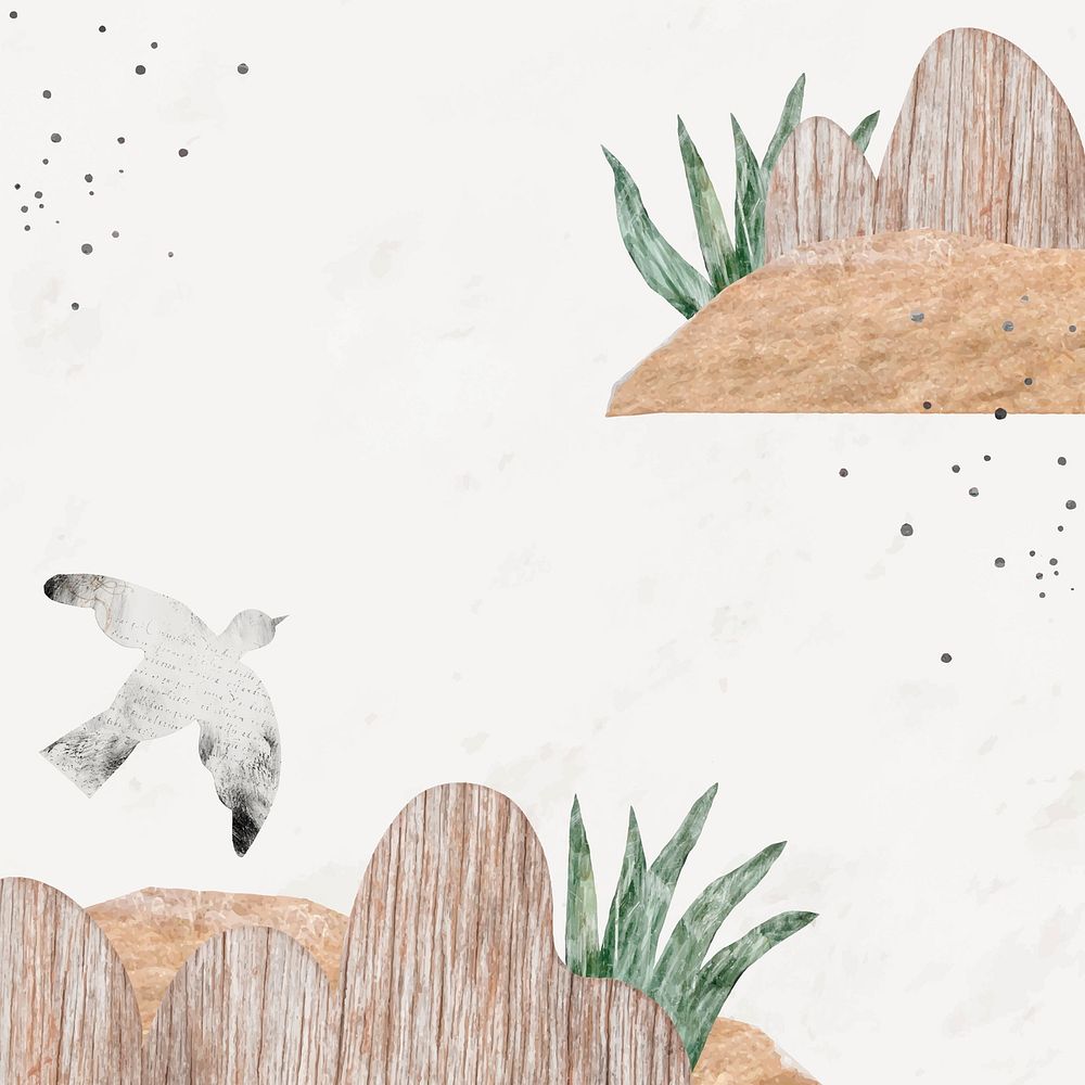 Aesthetic nature background, paper collage art in off-white vector