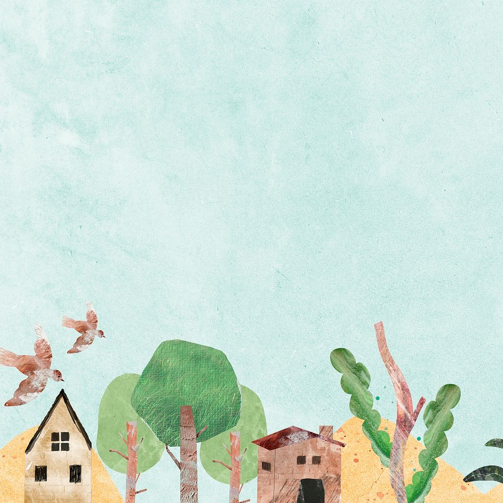 Nature paper collage background, cute border design 