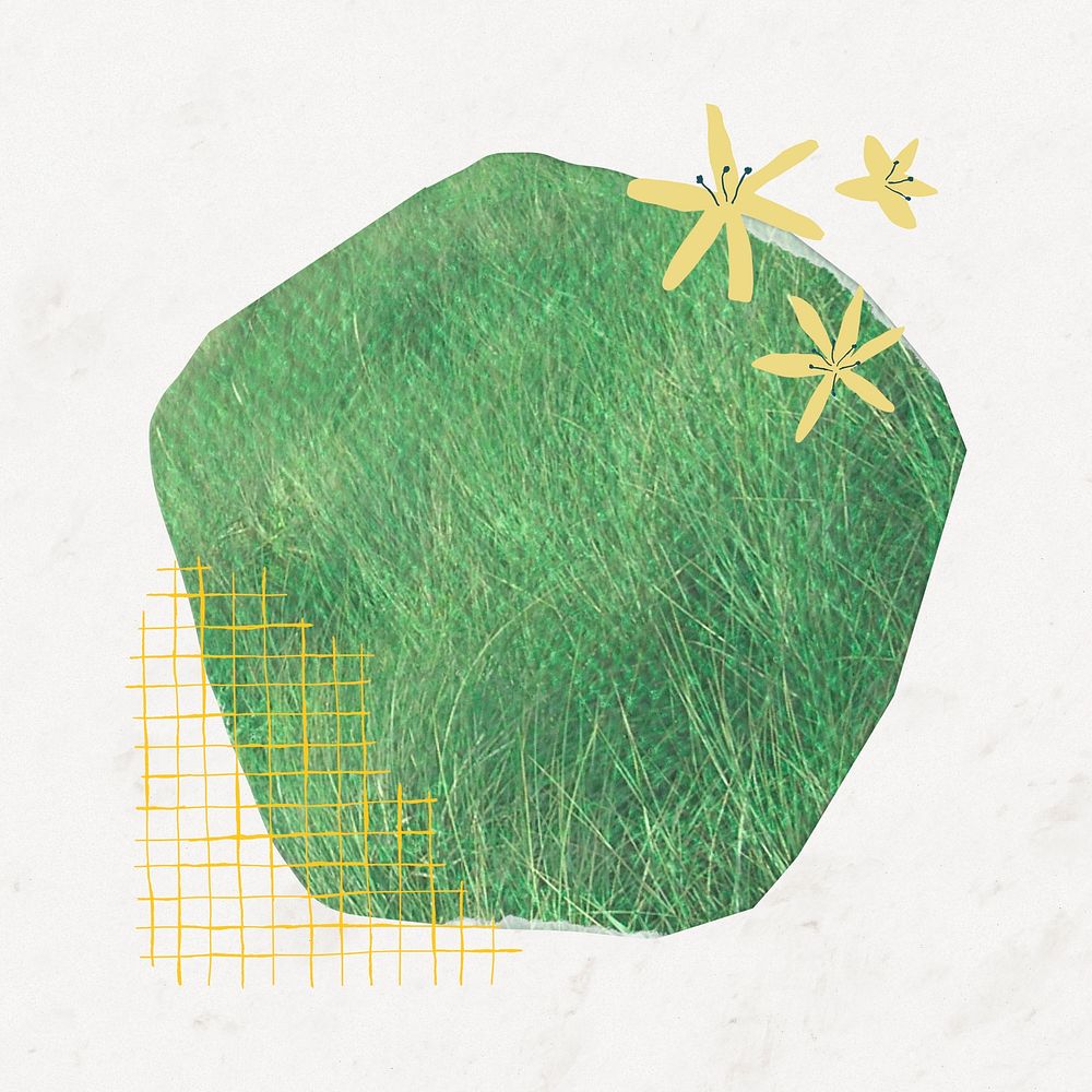 Green grass abstract shape, aesthetic paper texture collage element