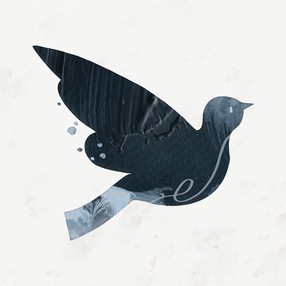 Aesthetic bird, paint texture silhouette collage element vector