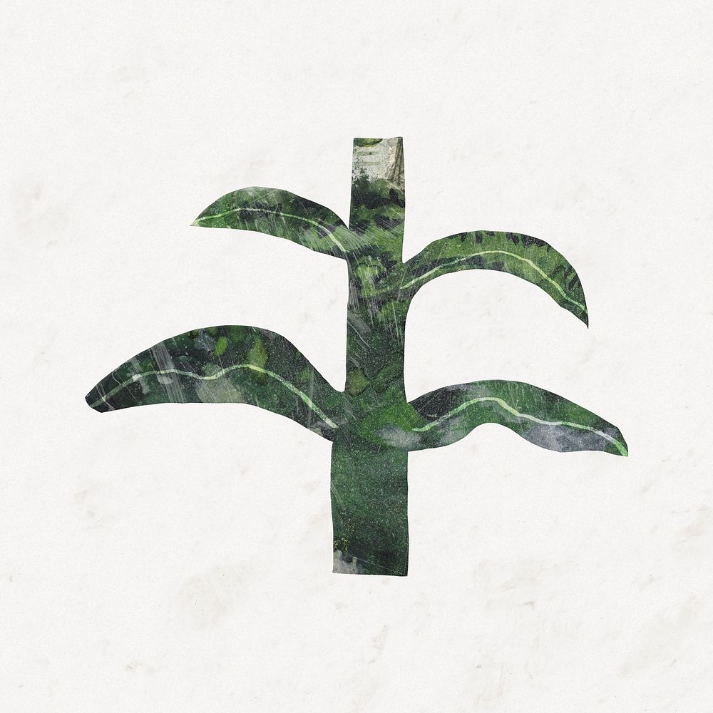 Green botanical shape sticker, nature paper collage element psd