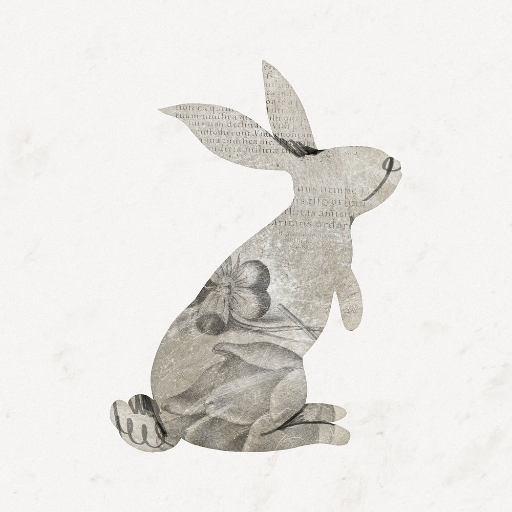 Vintage rabbit, paper texture, aesthetic collage element
