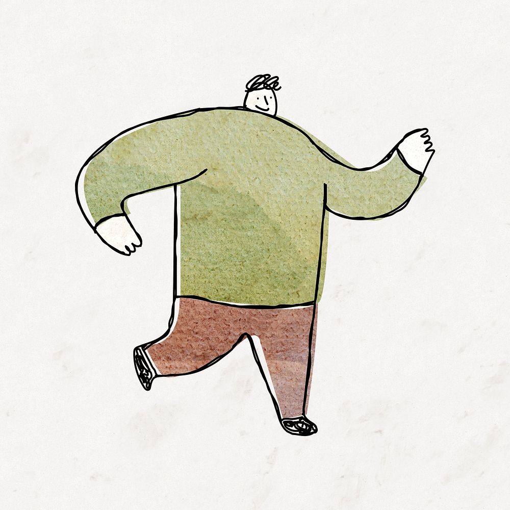 Happy walking man sticker, watercolor illustration psd