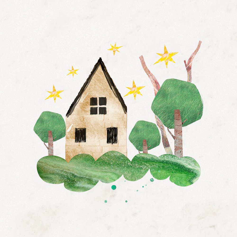 Aesthetic home sticker, nature paper collage psd