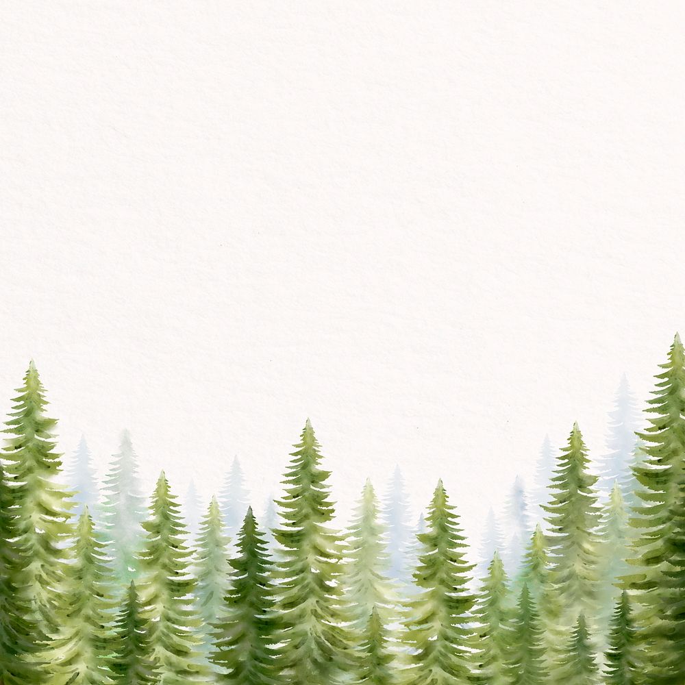 Pine forest watercolor background, nature border collage element psd