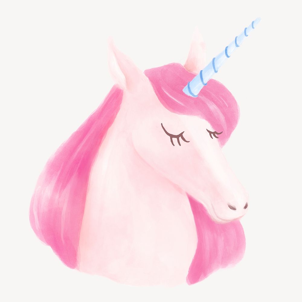 Cute unicorn head clipart, watercolor design psd
