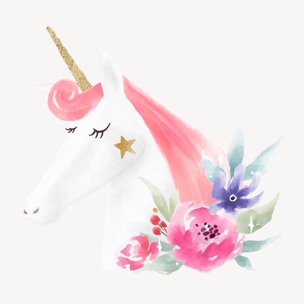 Unicorn head clipart, watercolor design