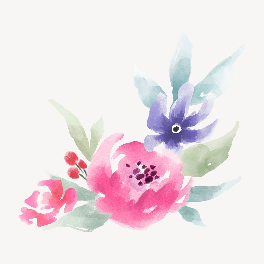 Aesthetic flowers clipart, watercolor design psd