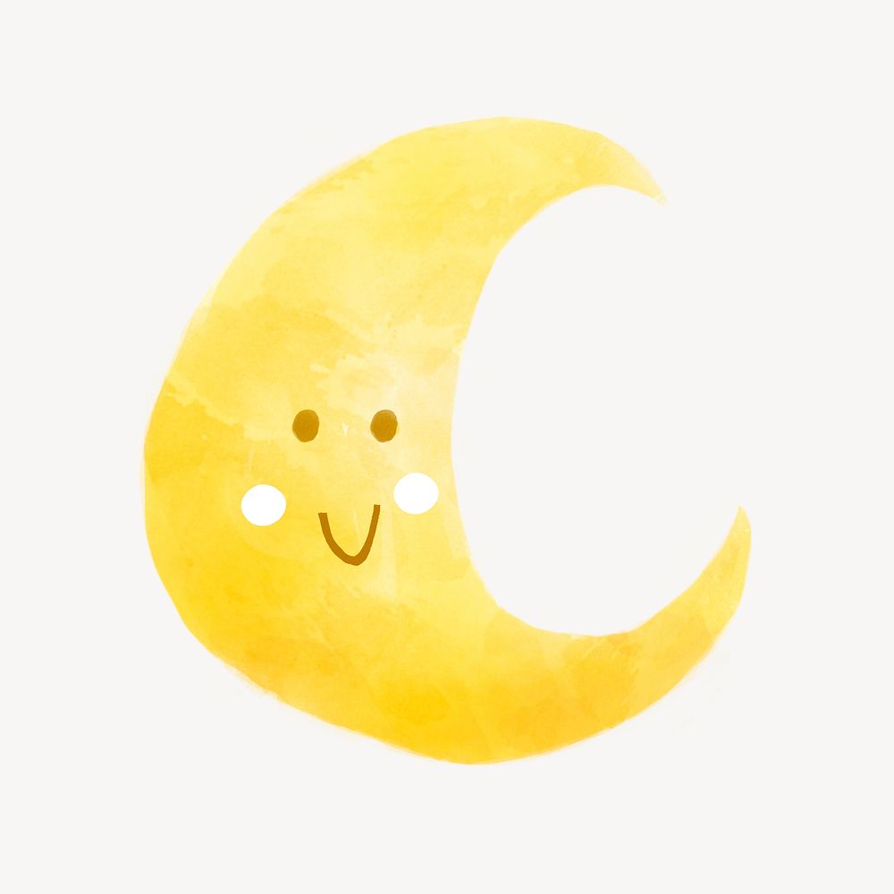 Cute moon clipart, watercolor design psd