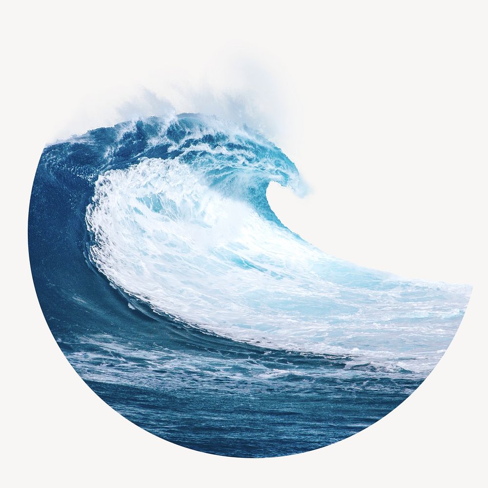 Ocean wave badge, summer nature photo
