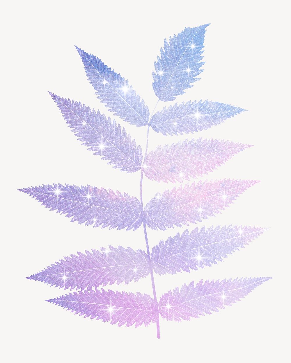 Aesthetic glittery leaf, isolated plant in holographic design