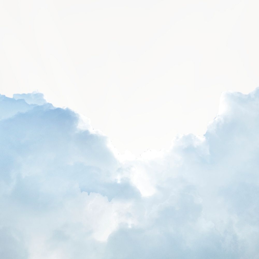 Blue clouds border, off-white background psd