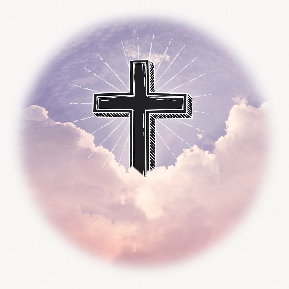 Christian cross sky badge, pastel purple image