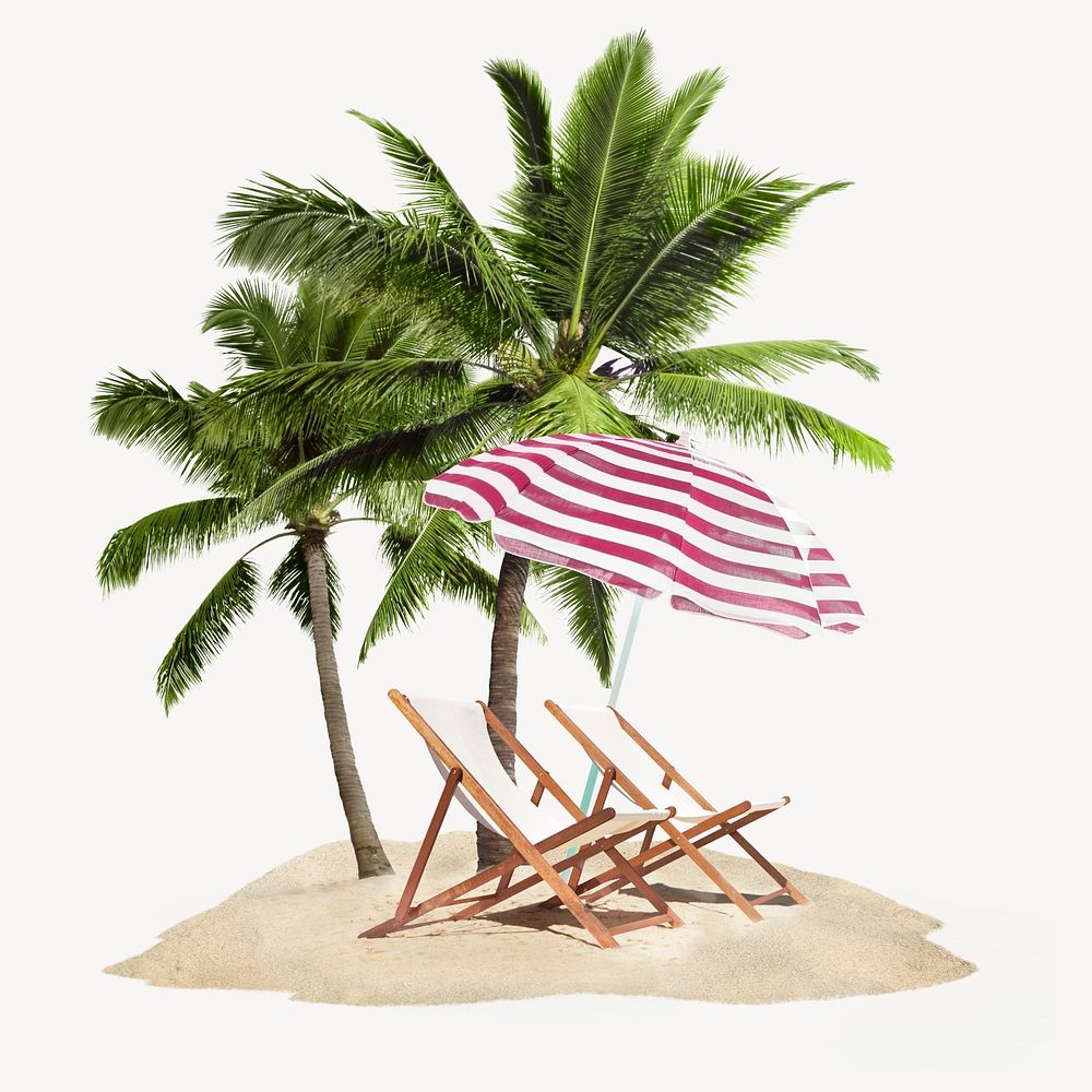 Summer vacation island sticker, palm trees psd