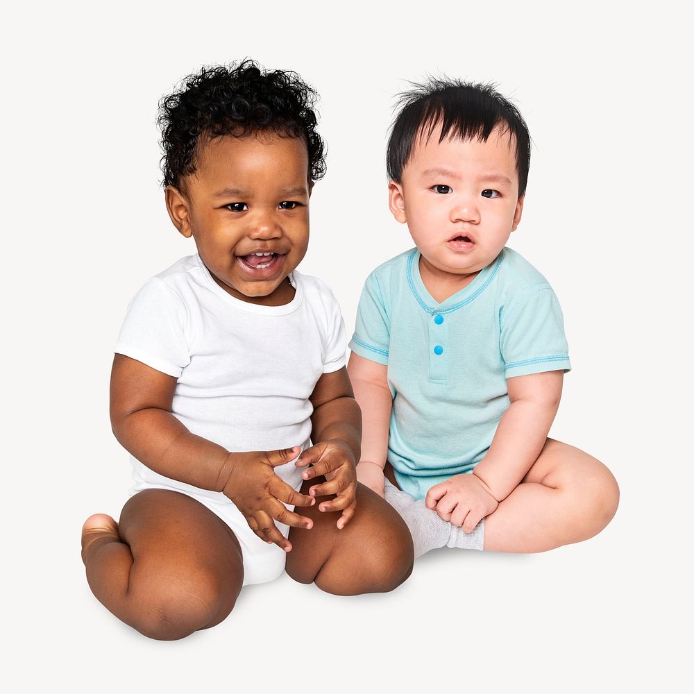 Diverse little toddlers, isolated on off white