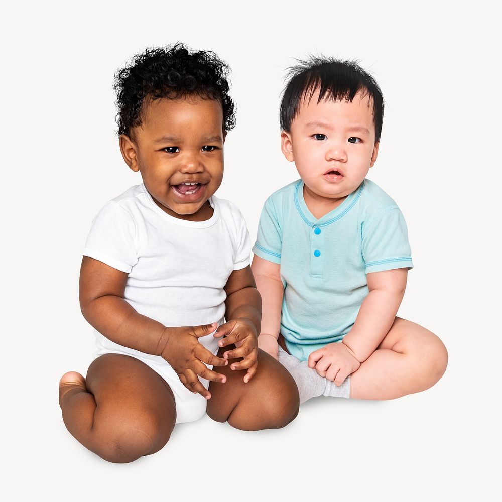 Multiethnic babies, collage element psd