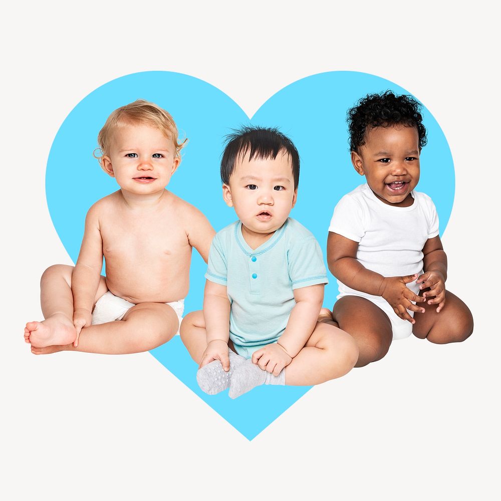 Cute babies, blue heart badge design