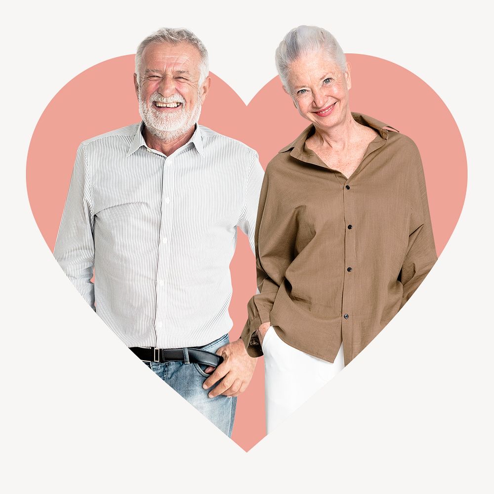 Seniors in love, heart badge design