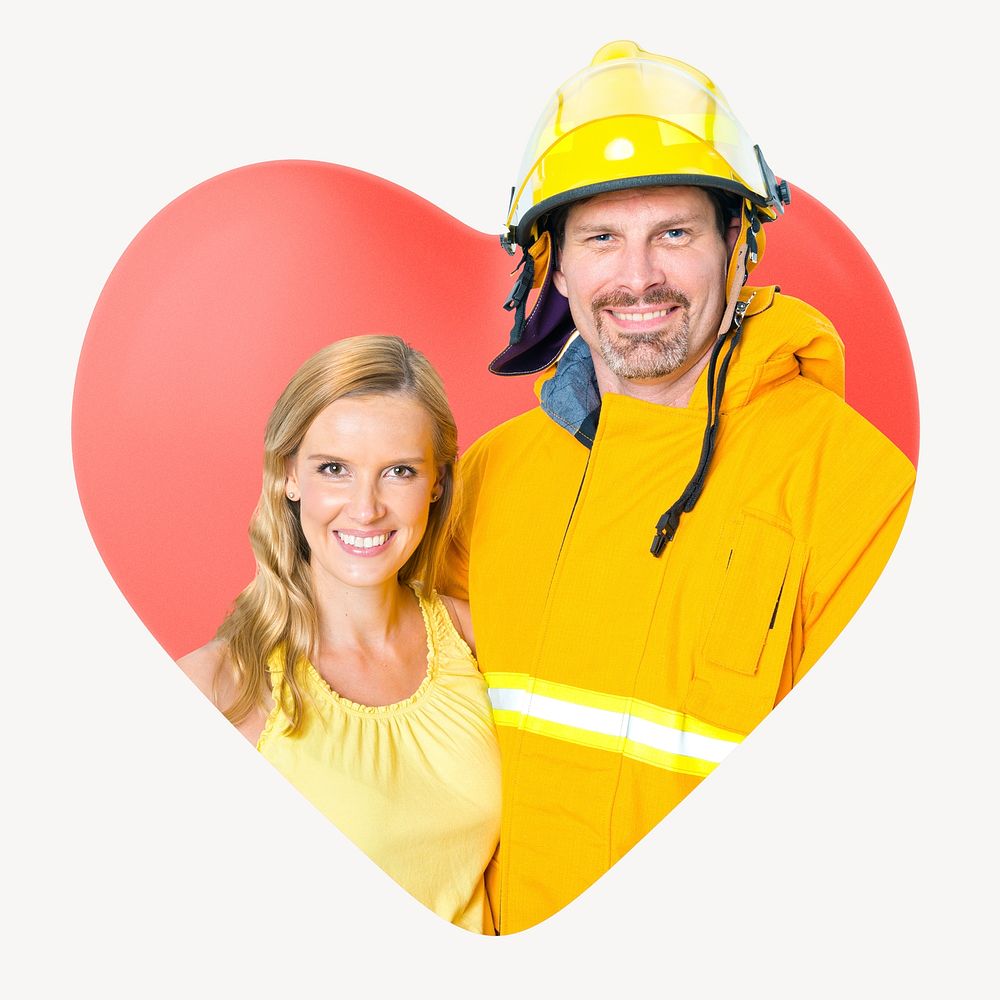 Fireman with wife, love badge design