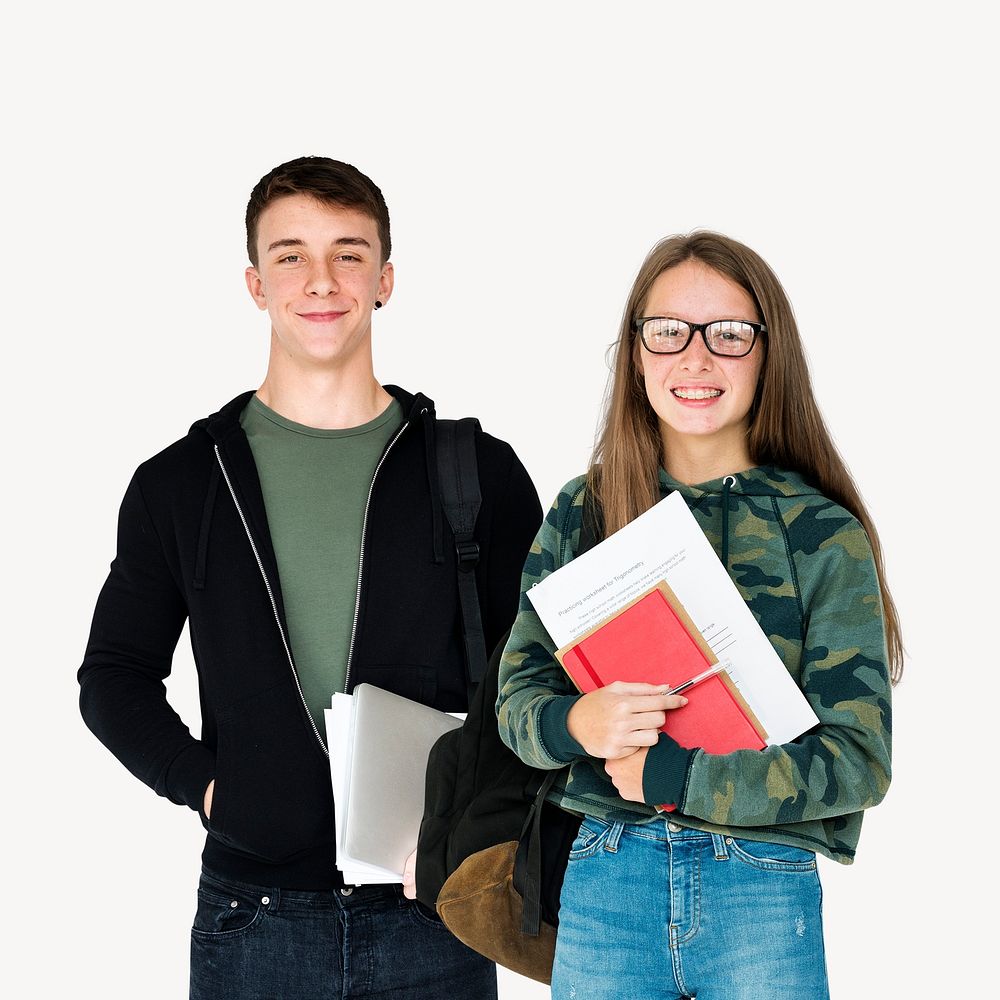 High school students, isolated on off white