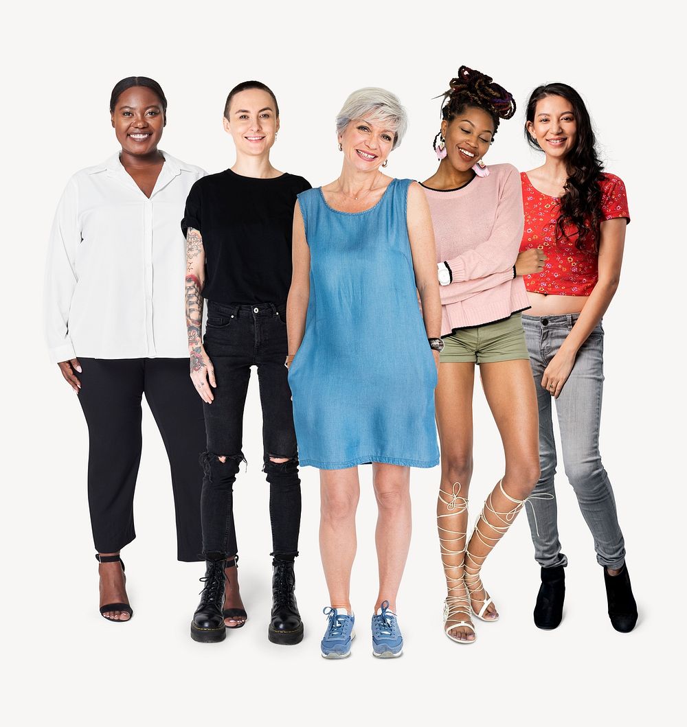 Group of women, isolated on off white