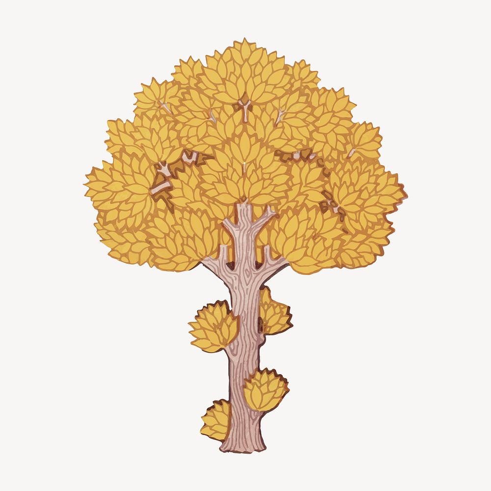 Yellow tree sticker, vintage botanical illustration vector