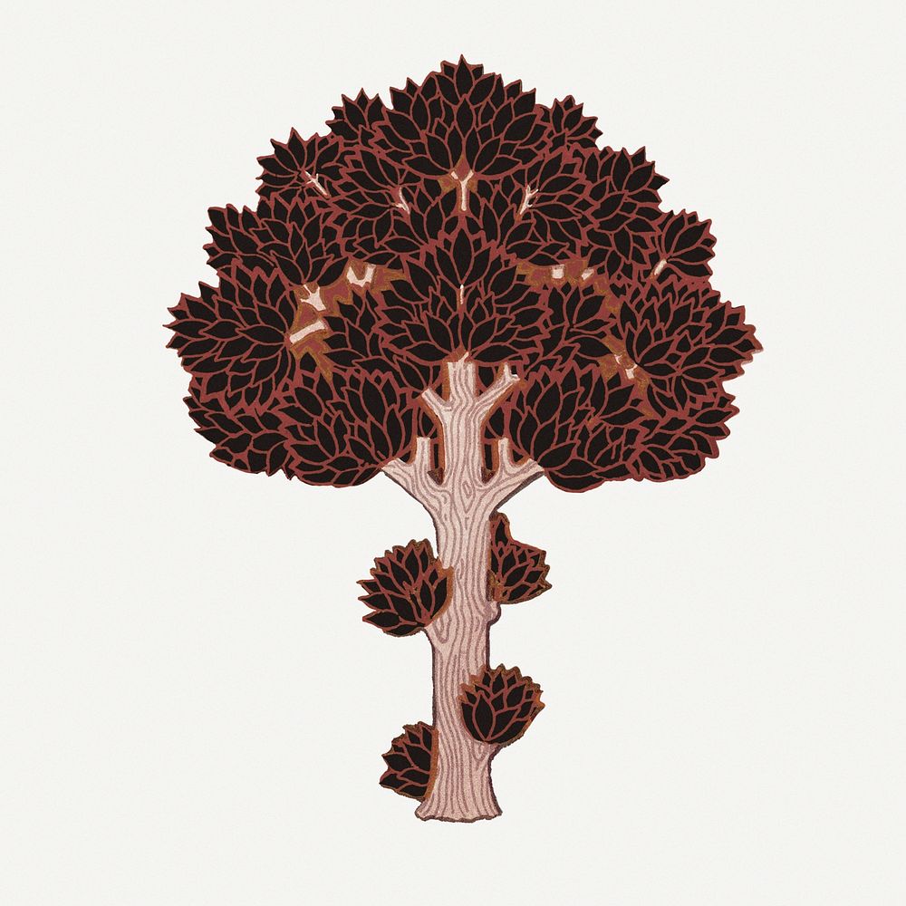 Brown tree, vintage botanical illustration