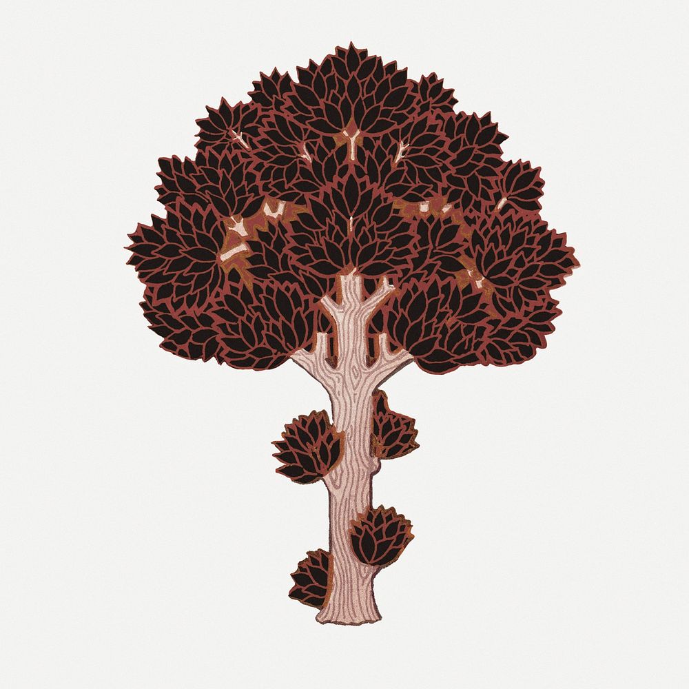 Brown tree sticker, vintage botanical illustration psd