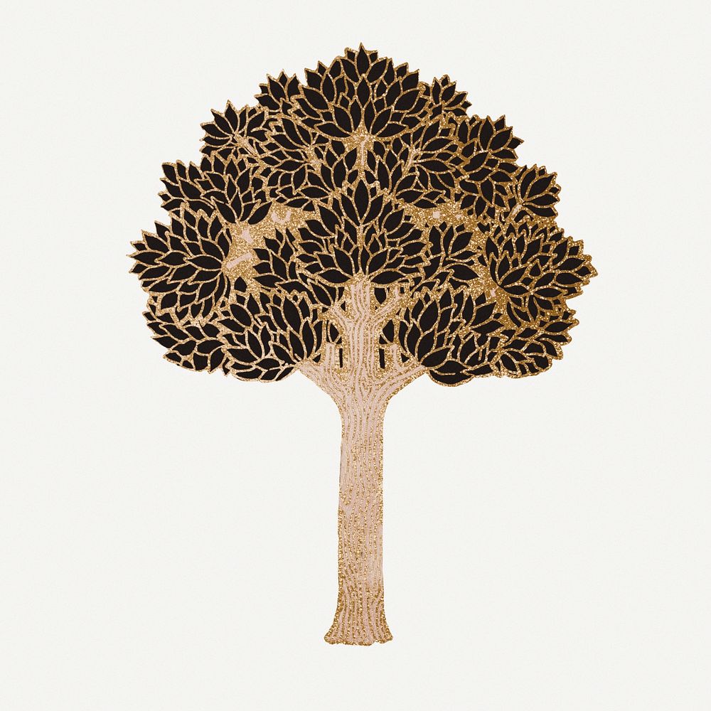 Gold tree, vintage botanical illustration