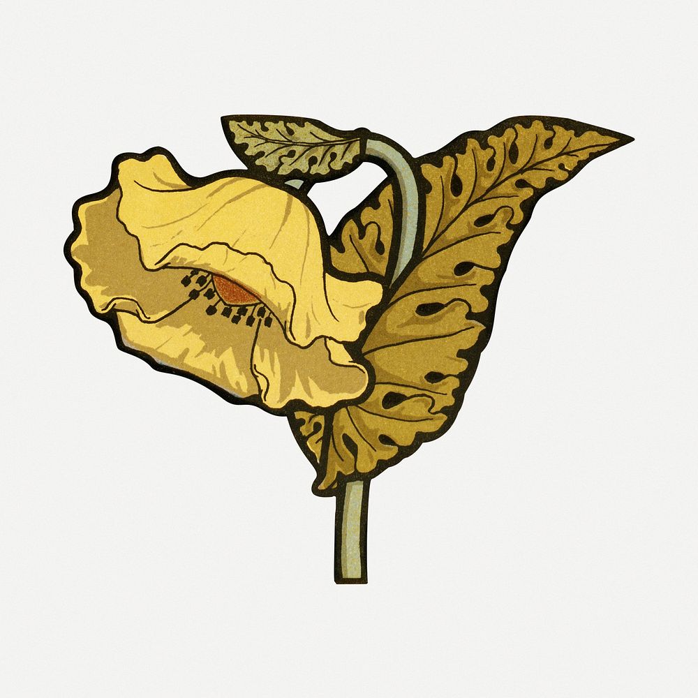 Yellow flower sticker, Spring illustration psd