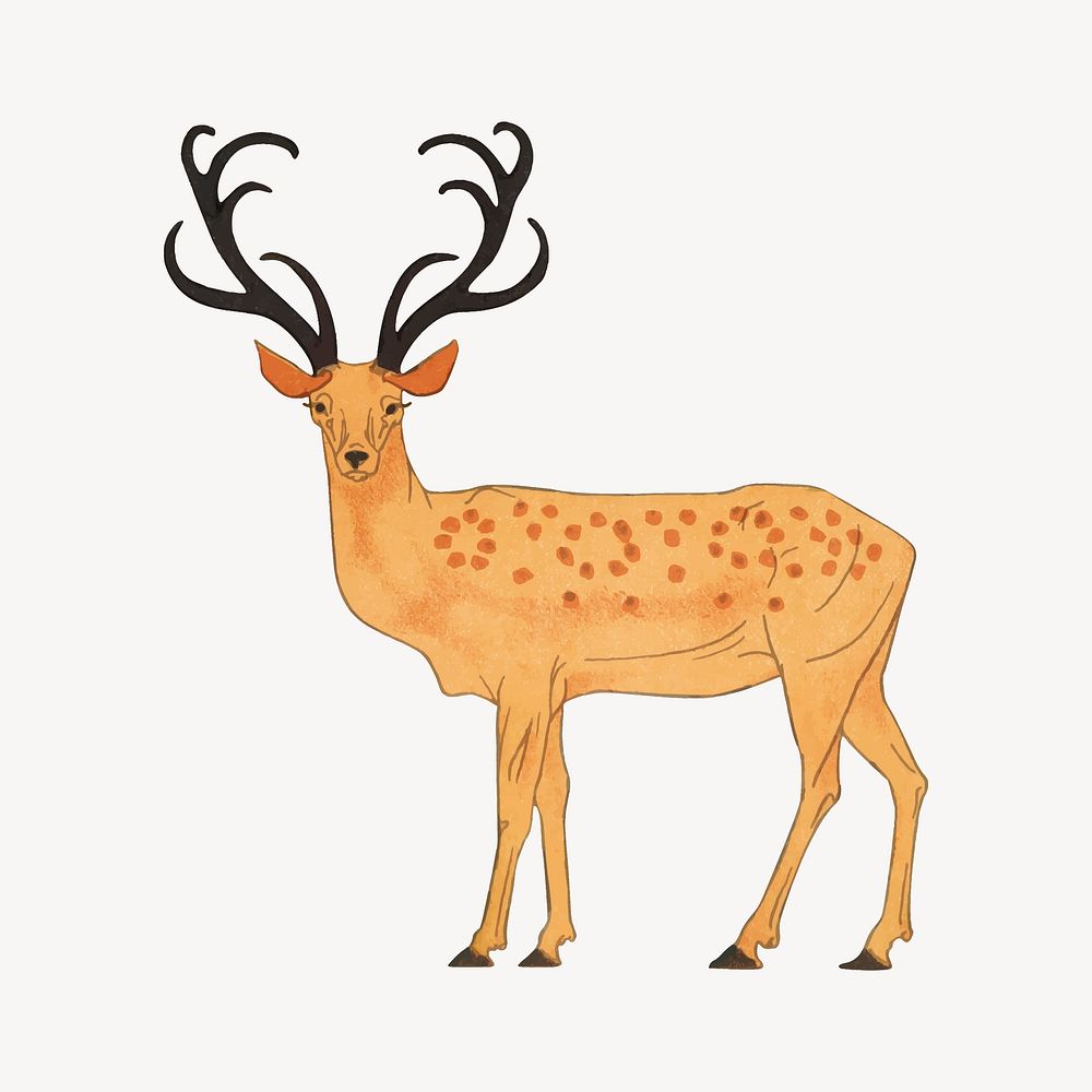 Stag sticker, vintage animal illustration vector