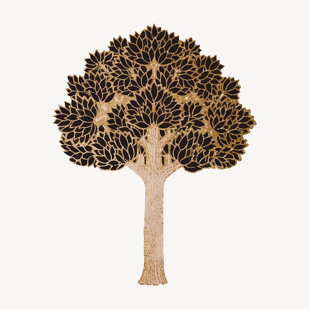 Gold tree sticker, vintage botanical illustration vector