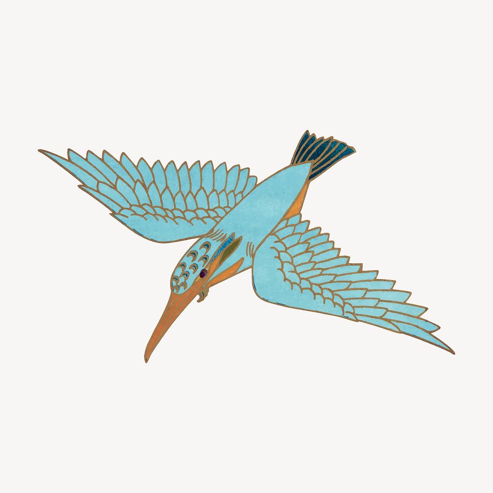 Kingfisher bird sticker, vintage animal illustration vector