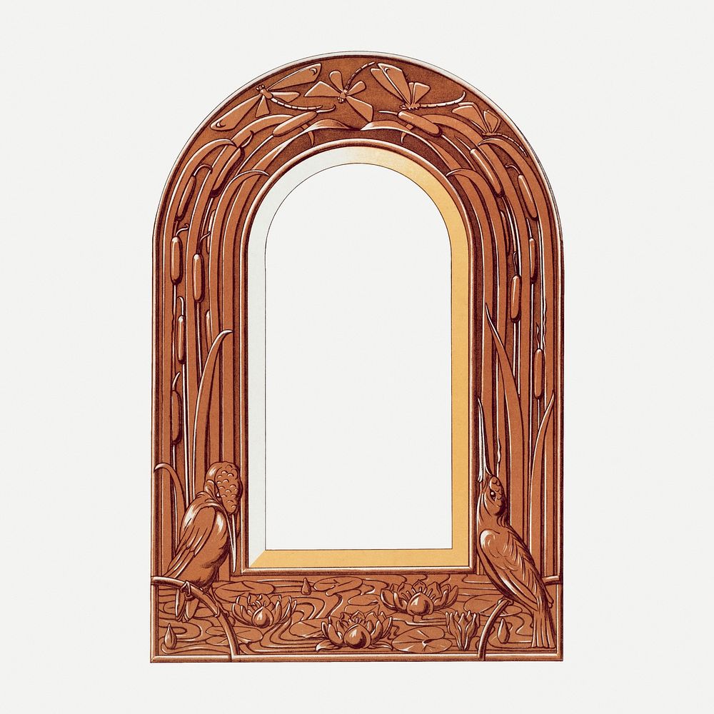 Carved wood frame, vintage ornament design psd