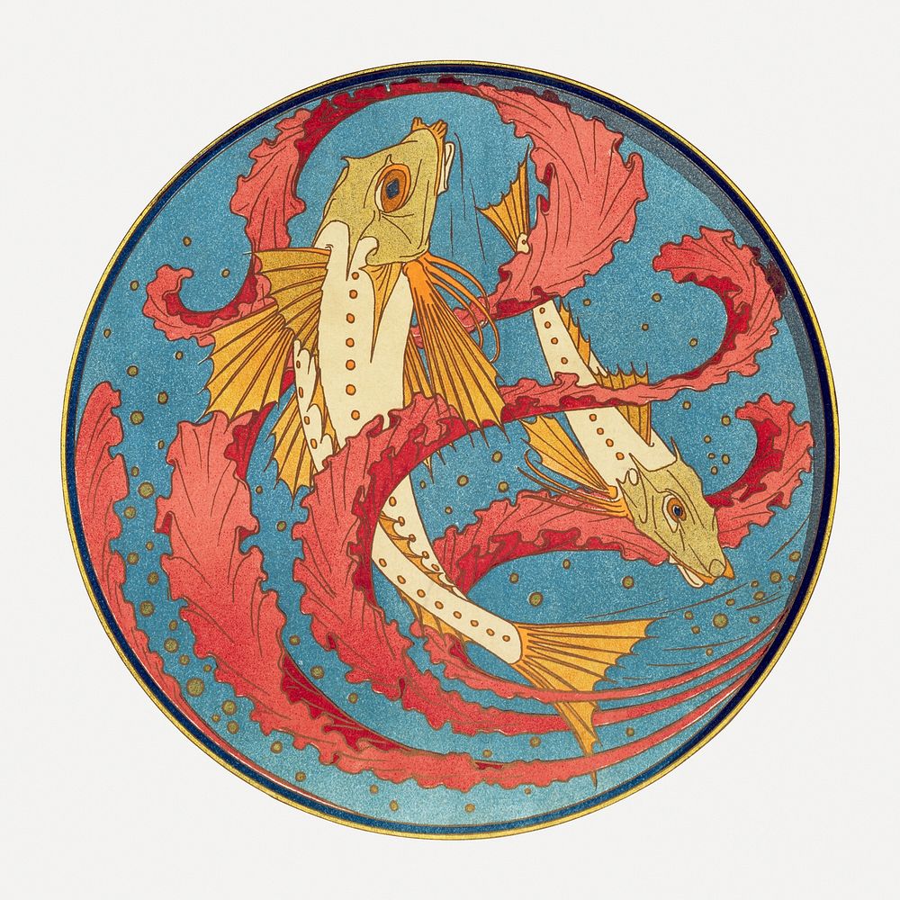 Fish sticker, vintage animal illustration psd