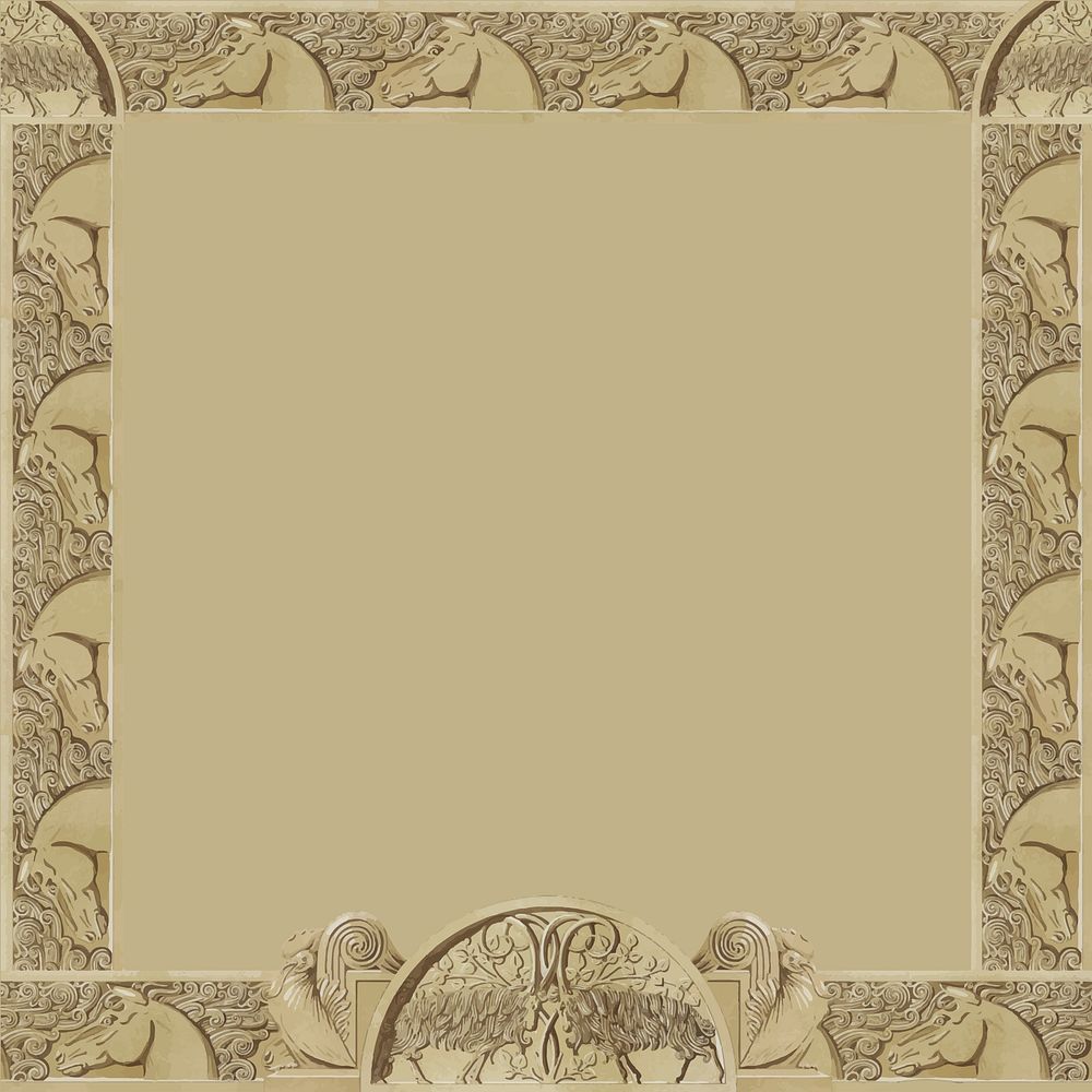 Horse frame background, carved wood design vector, Maurice Pillard Verneuil artwork remixed by rawpixel