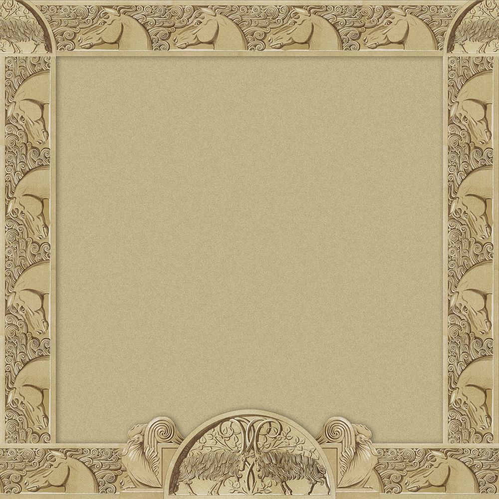 Horse frame background, carved wood design psd, Maurice Pillard Verneuil artwork remixed by rawpixel