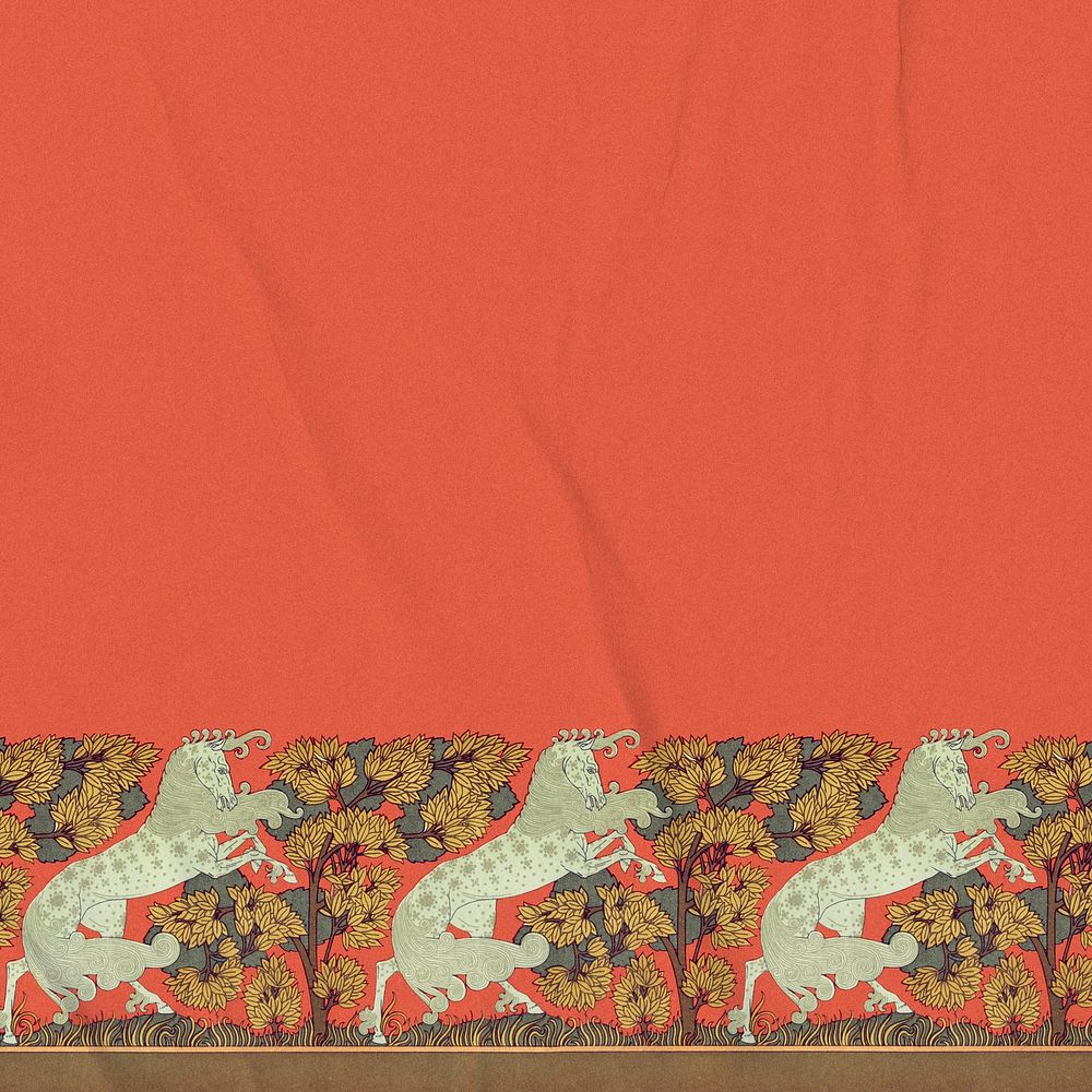 Glued paper background, vintage horse pattern border, Maurice Pillard Verneuil artwork remixed by rawpixel psd