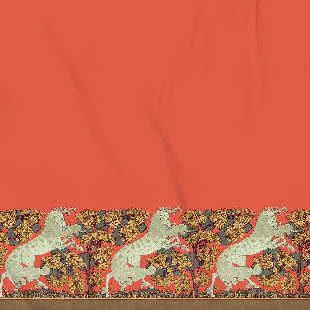 Glued paper background, vintage horse pattern border, Maurice Pillard Verneuil artwork remixed by rawpixel vector