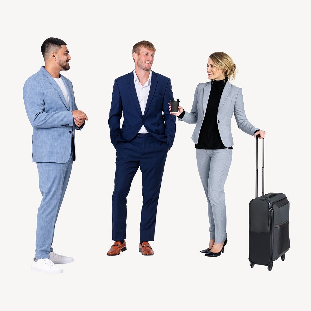 Business travel, isolated on off white